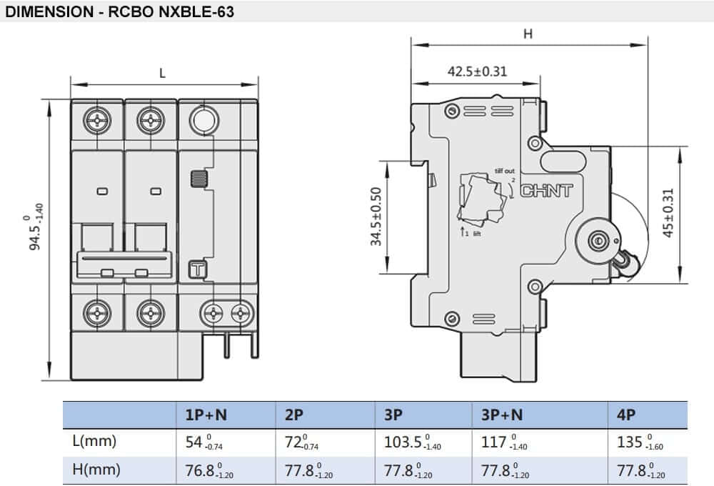 เบรคเกอร์กันดูด 50 แอมป์ 2 โพล 30MA 10KA CHINT RCBO NXBLE-63H 2P C50 TYPE AC_7